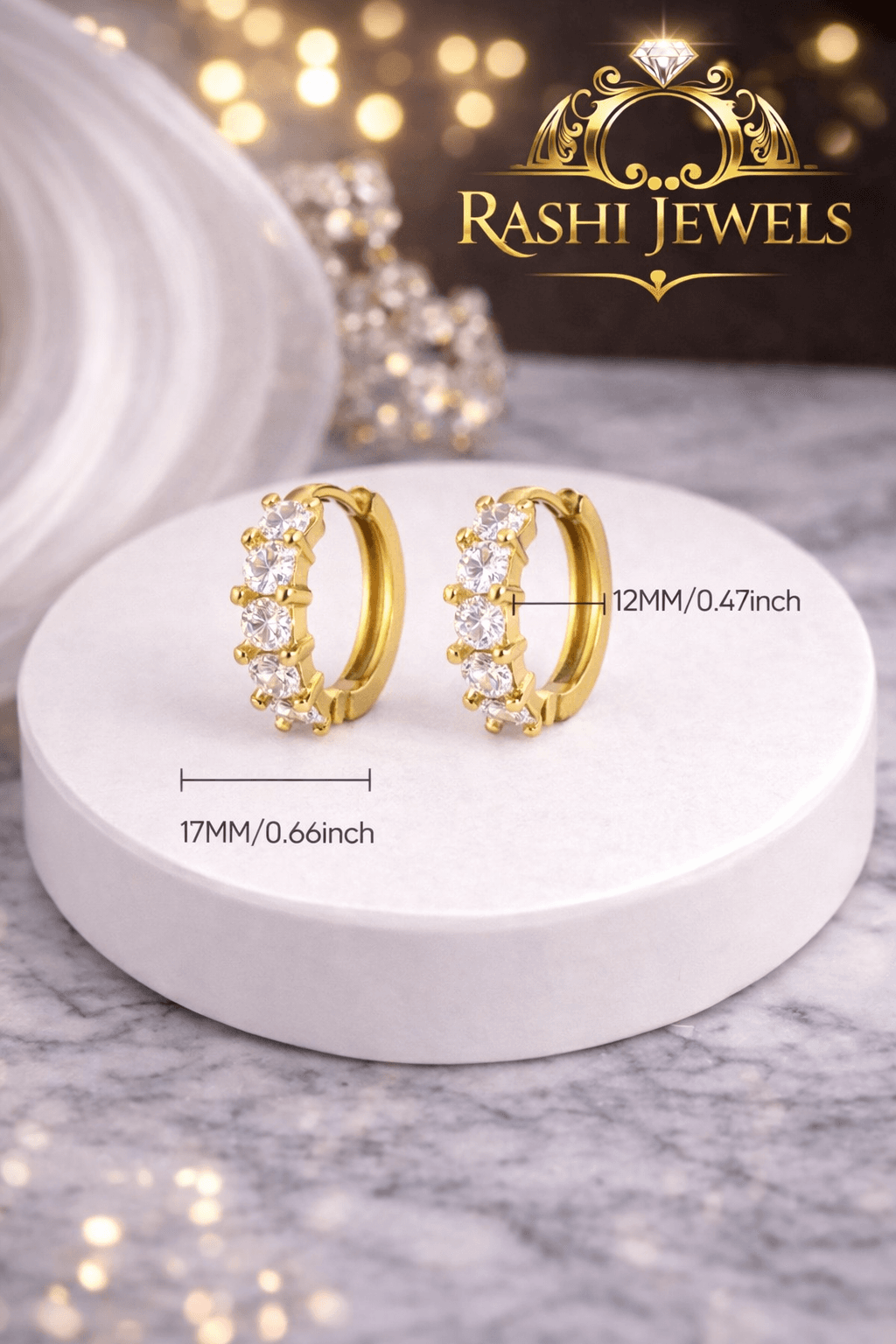 Gold Plated Green Zirconia Crystal Round — image 1